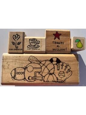 CRAFT STAMPS Lot Of 5 heart Flower, Sports Equipment, Pear, Star, Coffee Cup